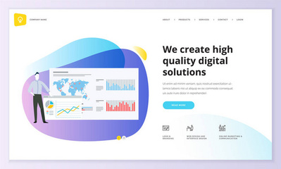 网页设计模板集。现代矢量插画概念为网站和移动网站开发, Seo, 移动应用, 业务解决方案。易于编辑和自定义